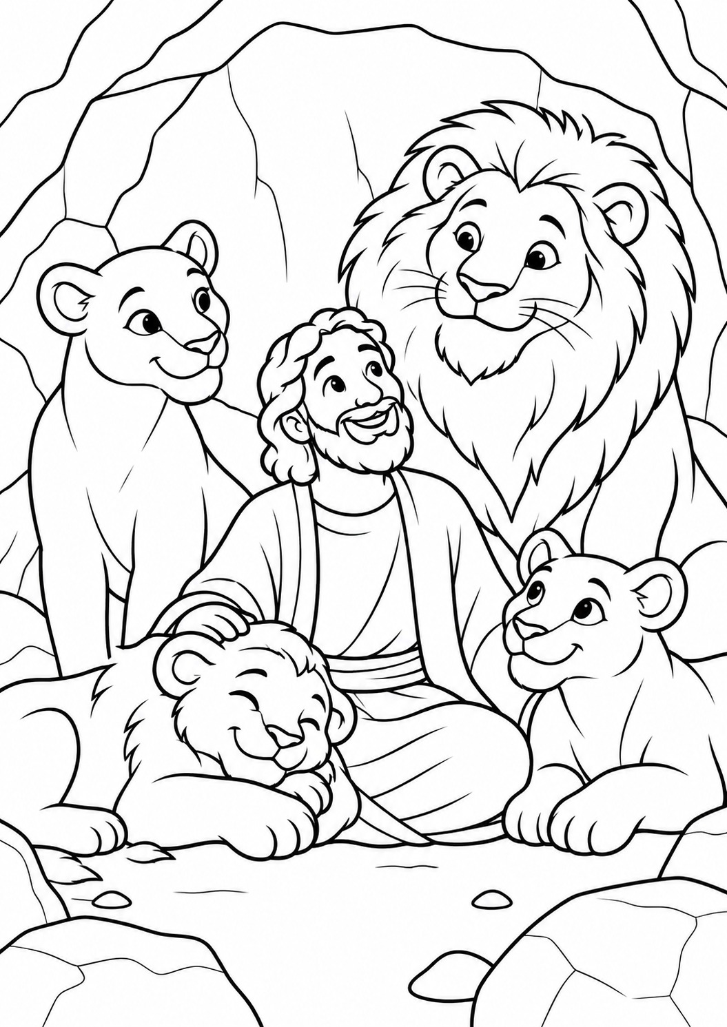 Página para colorir: Daniel na cova dos leões