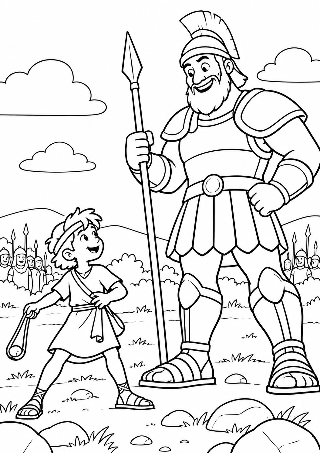 Página para colorir: Davi e Golias