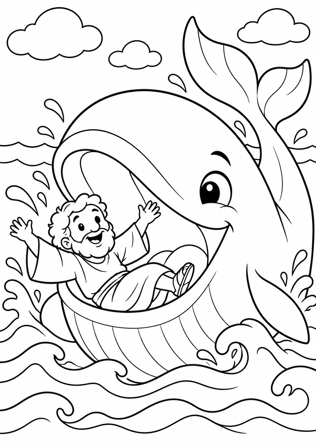 Página para colorir: Jonas e o grande peixe