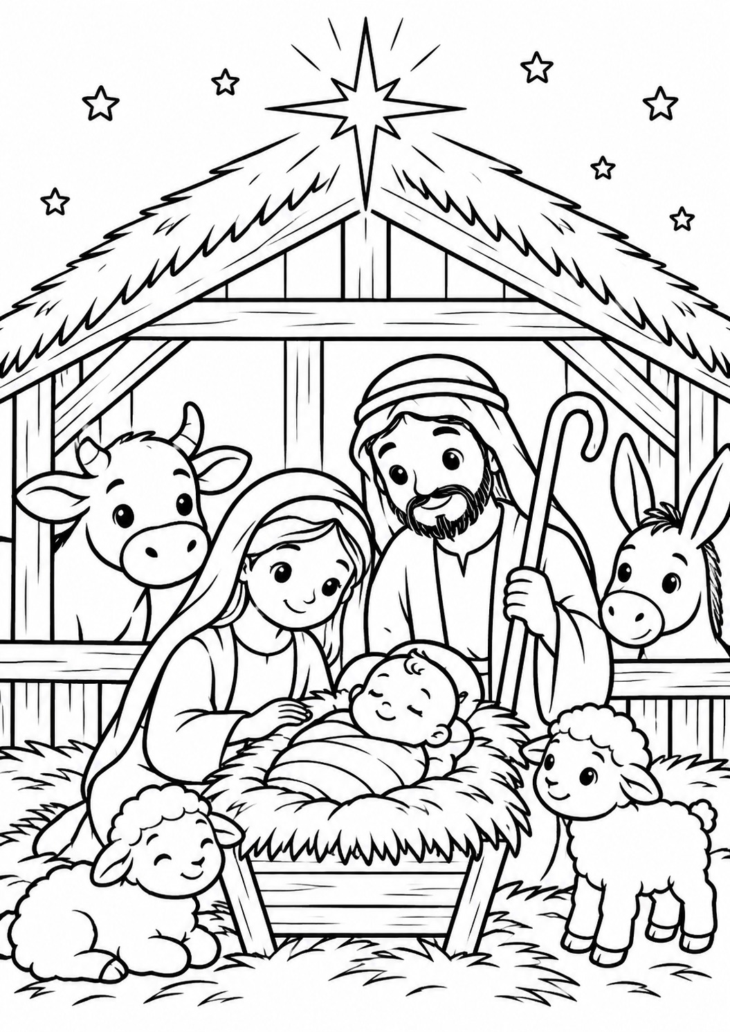 Página para colorir: o nascimento de Jesus